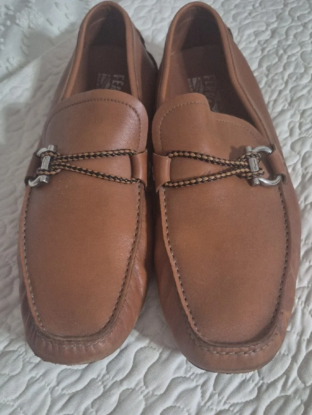 Salvatore Ferragamo Tan Leather Bit-Trim Loafers Size 11.